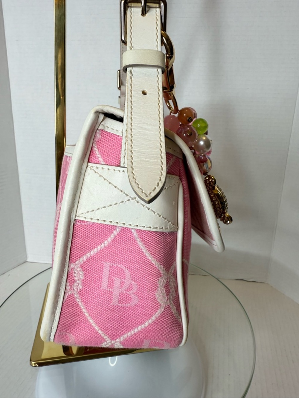 Dooney & Bourke Pink Canvas Monogram Shoulder Bag with White Trim - Picture 6 of 13